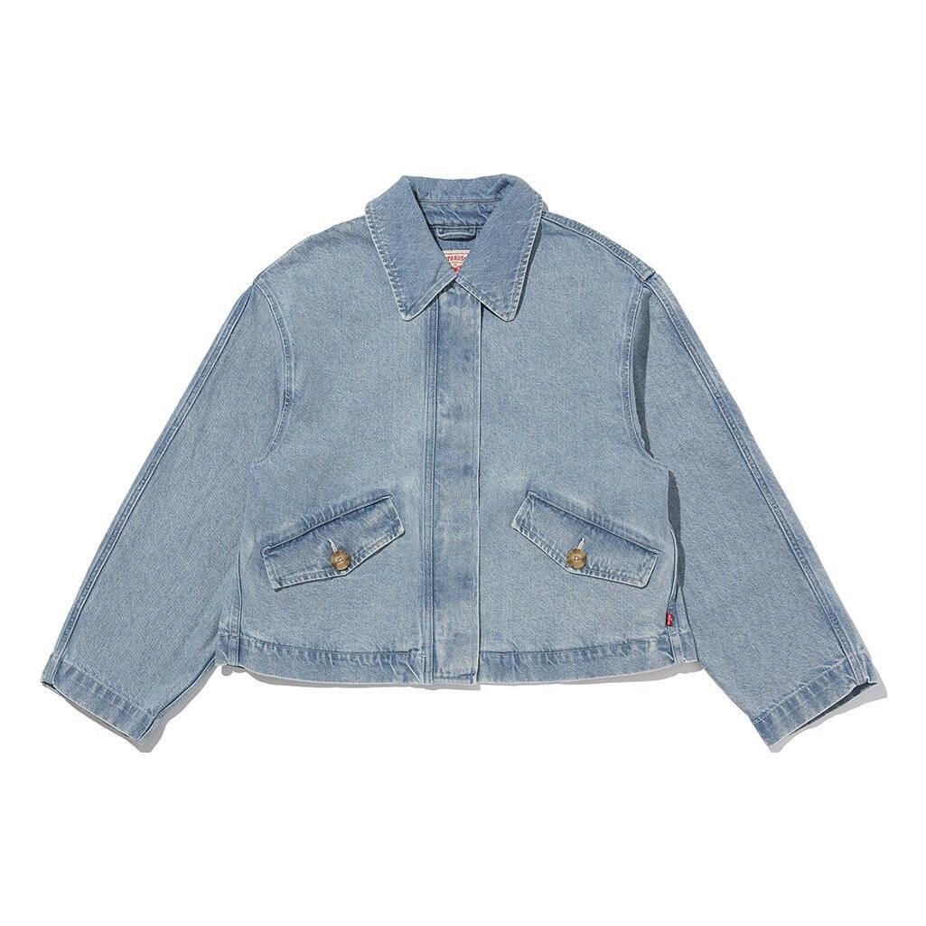 

Levis Потертая джинсовая куртка с одним пуговицей спереди, двойным карманом и воротником, женская куртка, светло-индиго A4449-0002 S