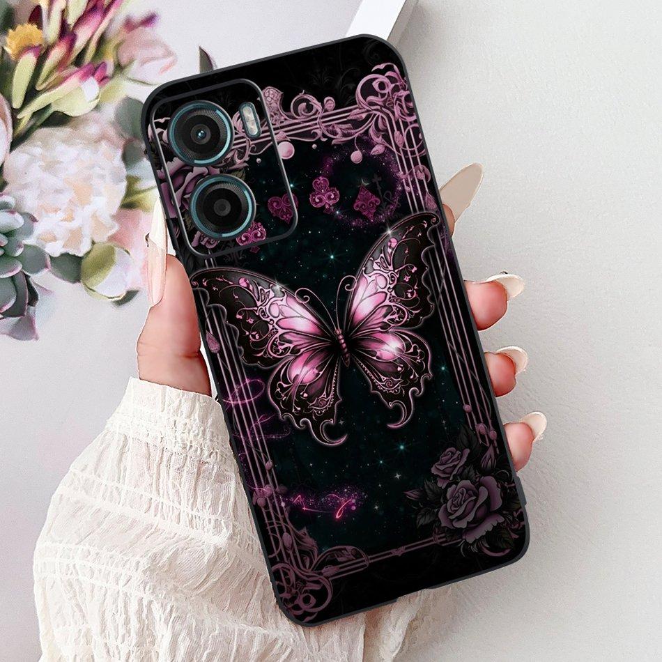 For Motorola Moto G05 G15 E15 2024 Floral Butterfly Phone Case For MOTO G05 G15 E15 4G Black Silicone Soft Lightweight Case
