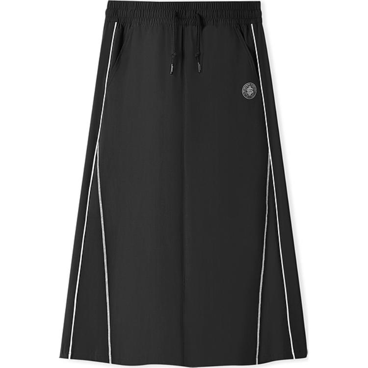 Skechers Woven Fashion Versatile Skin-Friendly Casual Long Skirt Women skirts Carbon-Black L225W092-0018