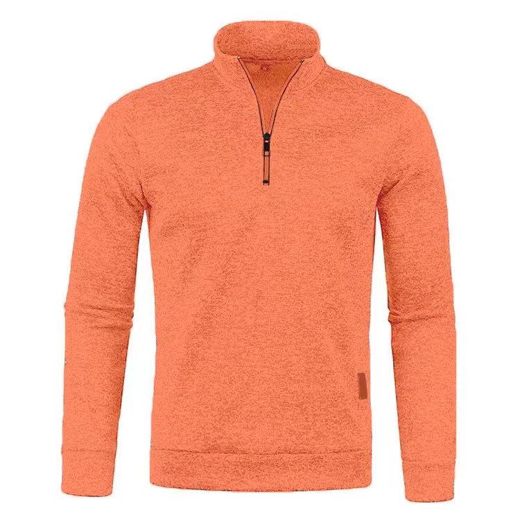 Maglia da Uomo Primavera e Autunno Taglia Forte Sottile Tinta Unita Casual Collo Zip Pullover
