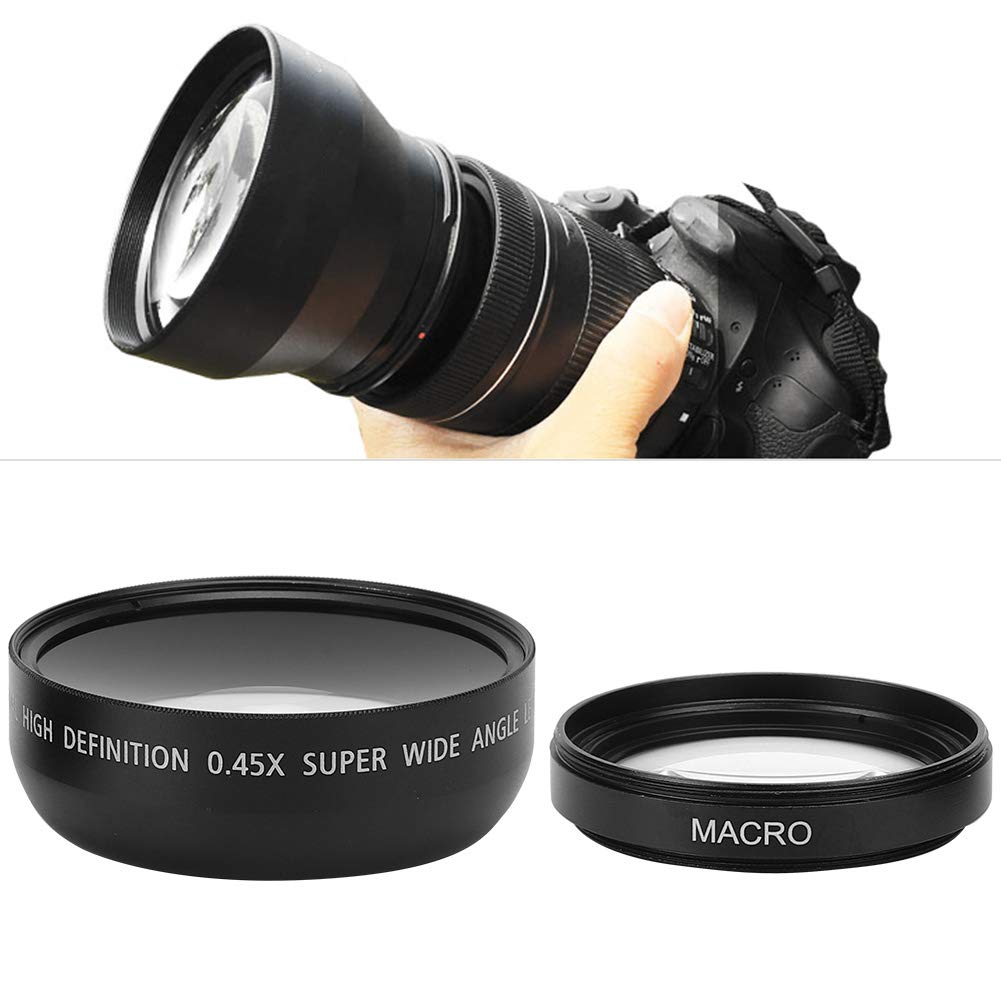 VEGBY1 49mm Macro Aluminum Alloy Optical Durable and Photography Replacement Lens for All 49mm Diameter Camera Lenses 0.45X Wide-Angle Lens, + Glass,