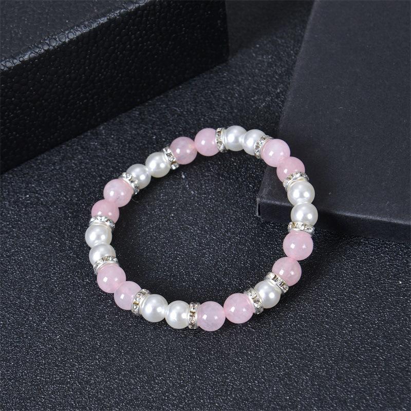Fashion Women Natural Quartz Stone Bracelet 8mm Round Pearl Bracelet Pink Crystal Bracelets for Girls Women  Gift