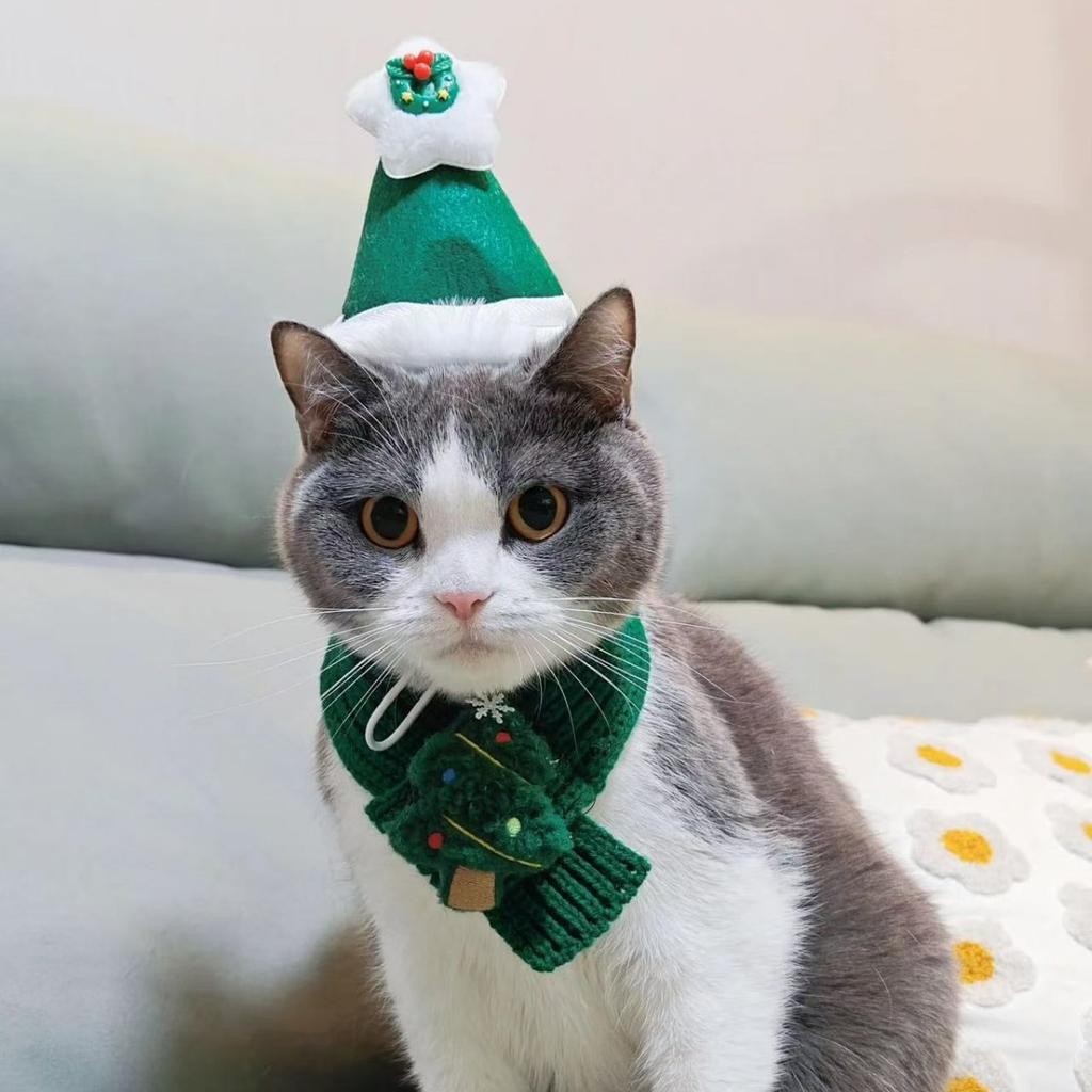 Christmas Pet Scarf, Cat Dog Wool Thread Scarf, Cartoon Snowman Elk Warm Plush Cat Knitted Scarf Christmas Gift for Pets