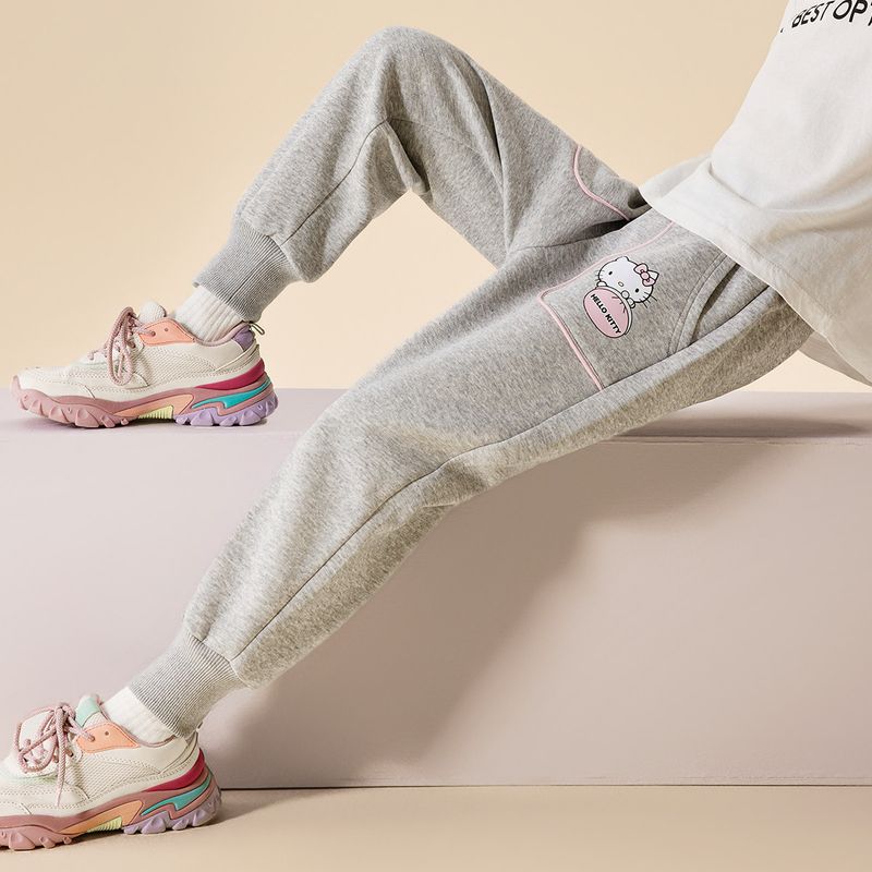 Hello Kitty Girls' Spring Cropped Pants 2024 Model for Older Children, Spring and Autumn Casual Sweatpants, Thin Style