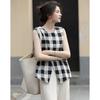 Demana Women's Retro Plaid Sleeveless Cotton Shirt