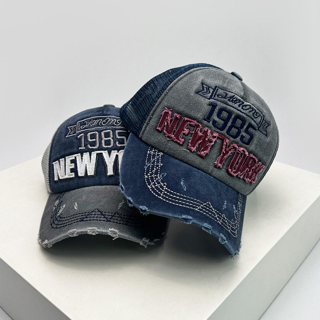 New Unisex American Vintage Embroidered 1985 Letters Baseball Hats Distress Sunshade Broken Versatile Trucker Caps Fashion Ins