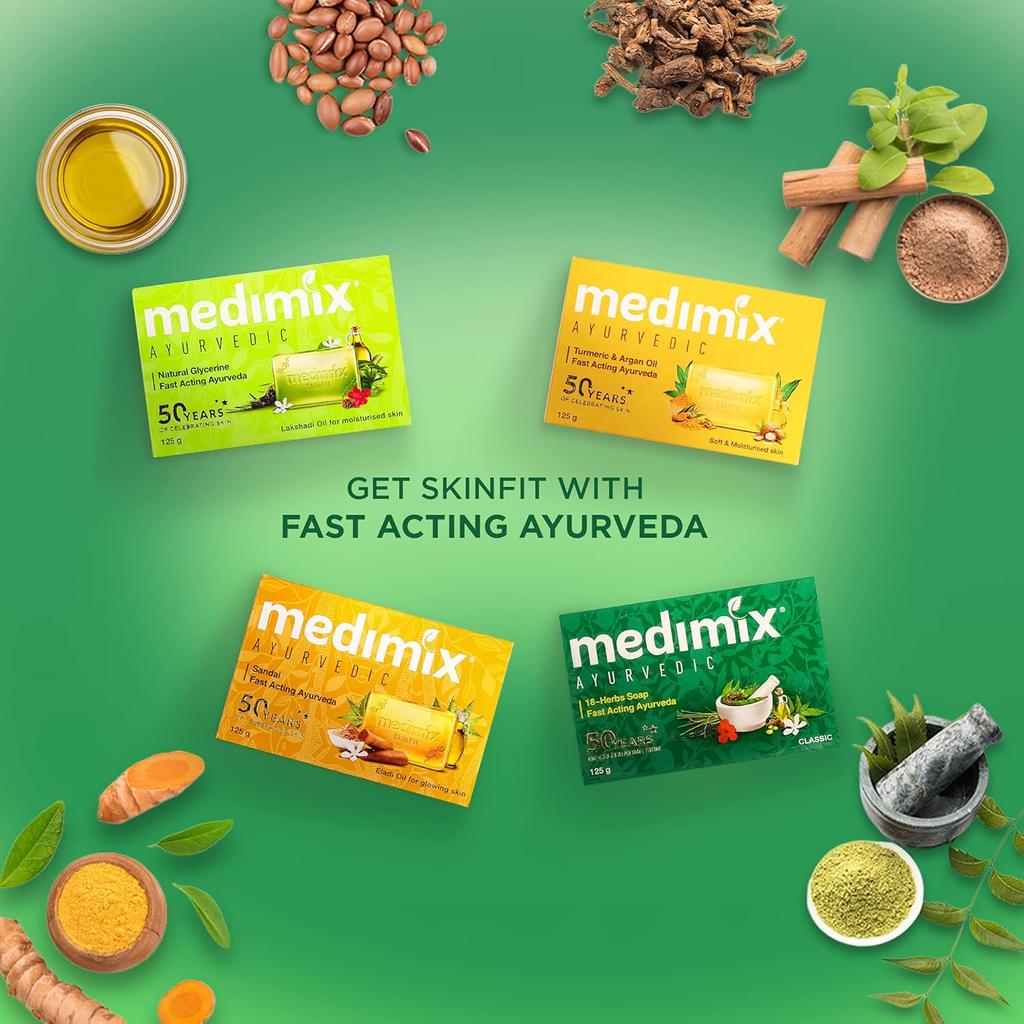 Medimix Ayurvedic Classic 18 Herbs Soap 125g X 8 Soap | Gentle Cleansing Bar For Healthy Skin Protection & Natural Daily Bathing Ritual