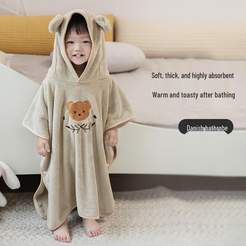 Cartoon Hooded Coral Fleece Bath Towel Cape for Children and Newborns