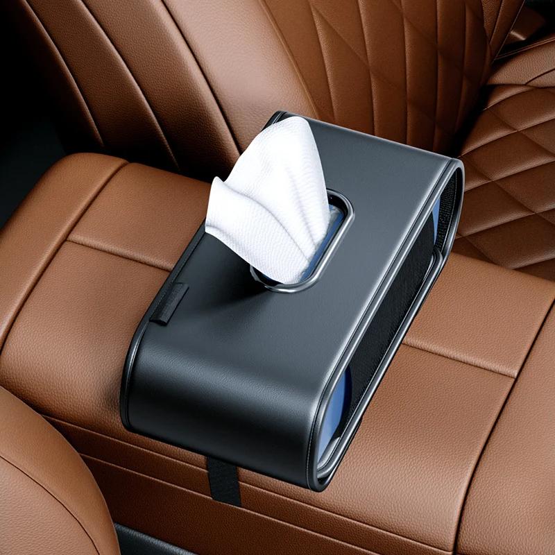 Auto-Taschentuchbox-Abdeckung Leder Universal Mittelkonsole Armlehne Papiertuch-Aufbewahrungstasche Auto-Sitzlehnen-Aufhänge-Taschentuch-Organizer