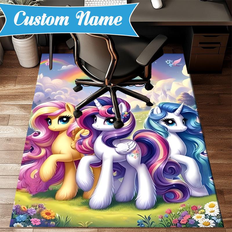 Custom Name Rainbow Unicorn Dream Rug for Living Room, Game Rooms, Office, Bedroom, Floor Mat Playful Design, fan gifts Christmas decor