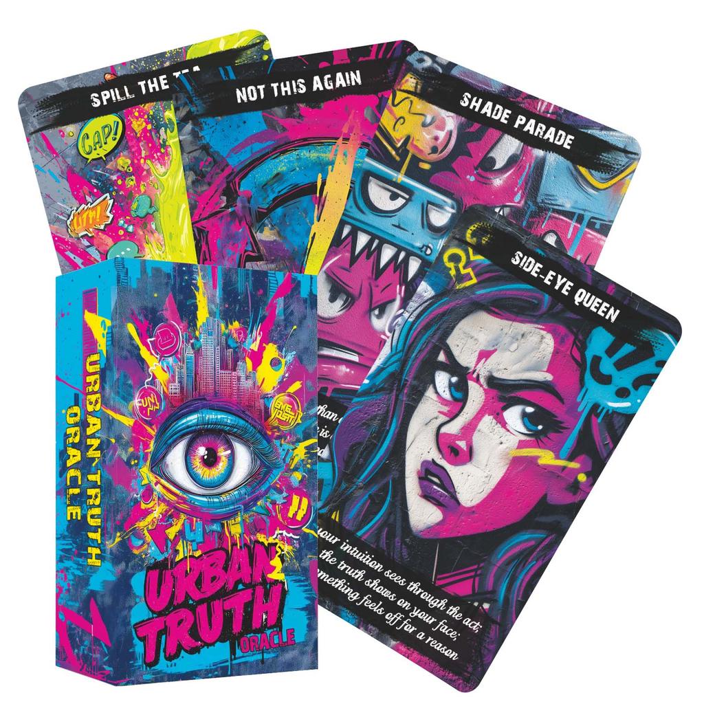 Hra Urban Truth Oracle Cards, 80 karet, Inspirace kulturou pouličního graffiti, Syrový a ostrý jazyk, 13x8 cm, Balíček karet