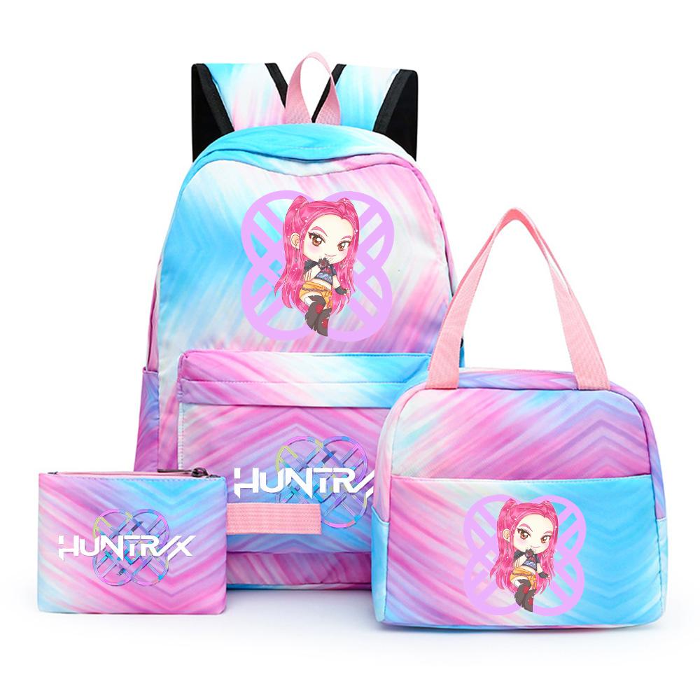 3Pcs/set Cartoon Kpop Printed Backpack with Lunch Bag Pencil Case for Teenager Girl Boy Bookbag Large Capacity Waterproof Travel Bag Kid Gift