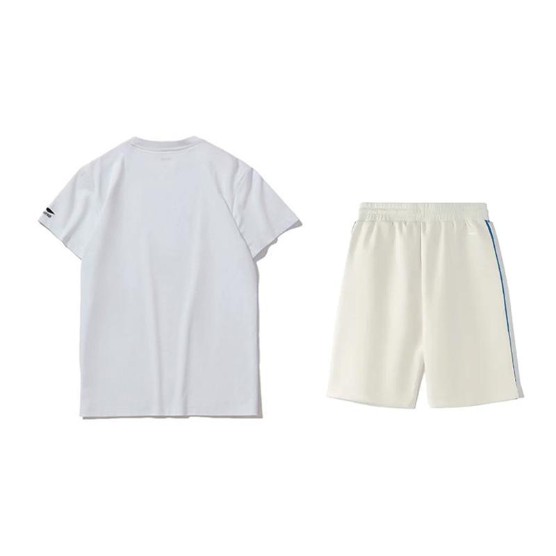 Li-Ning Printed Basketball Round Neck Short Sleeve Fashion Comfortable Five Point Pants Casual Sports Suit Unisex Sportswear AHST467-1+YKSV129-1