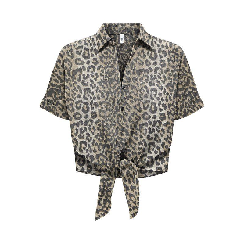 Women's Leopard Print Shirt Collar Blouse To Tie ONLY