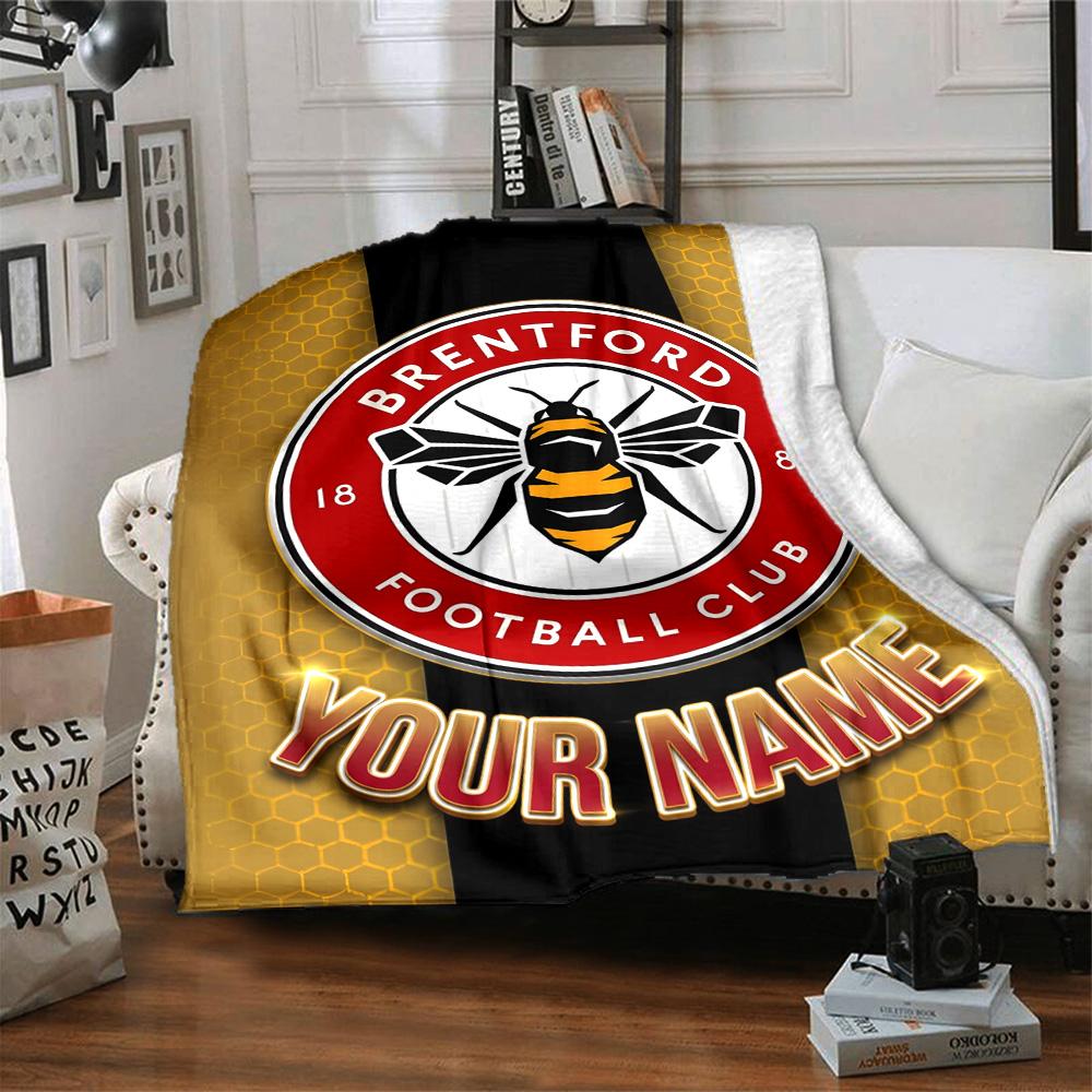 1pc Brentford F.C Blanket with Custom Name, Gift, for Men and Women, Soft Blanket, Good for Sofa Bed Couch Travel, Lightweight Flannel Blanket