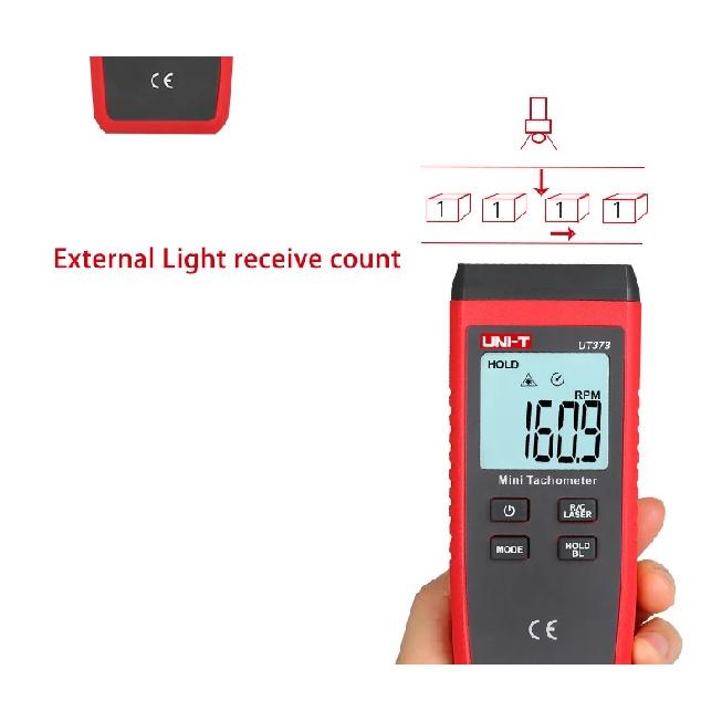 UNI-T Mini Digital Laser Tachometer UT373 Non-Contact Tachometer RPM Range 10-99999RPM Tachometer Odometer Backlight