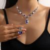 European and American Crystal Blue-Green Teardrop Necklace and Earring Set