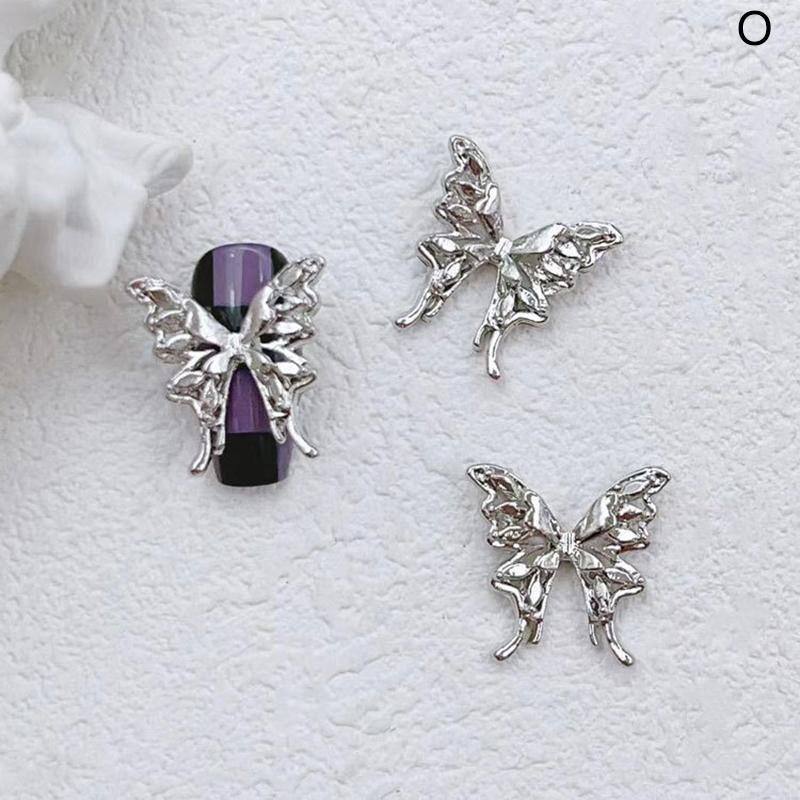 10Pcs/Bag Butterfly Shaped Nail  Nail Charm Silver Alloy Nail Pearl Jewelry Accessories Nail Supplies