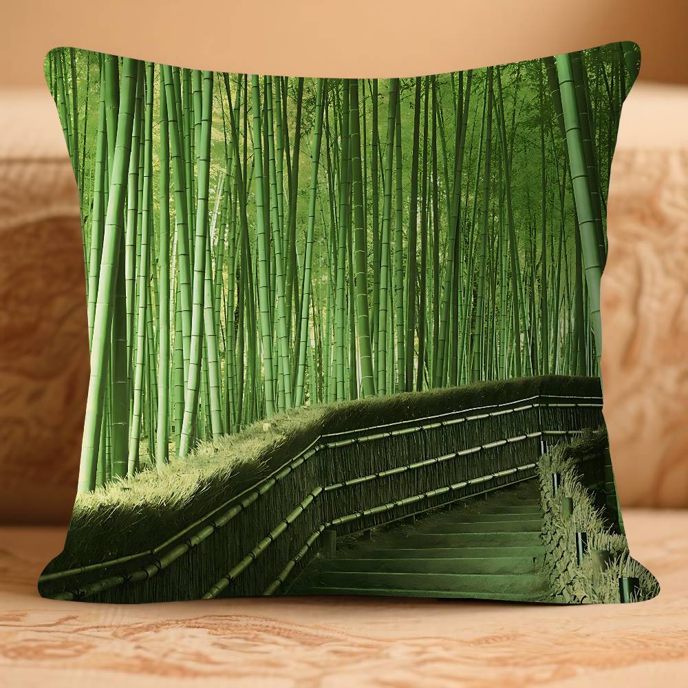 B-bamboo Forest Pillow Case Removable Washable Cushion Cover – All-Season Soft Linen