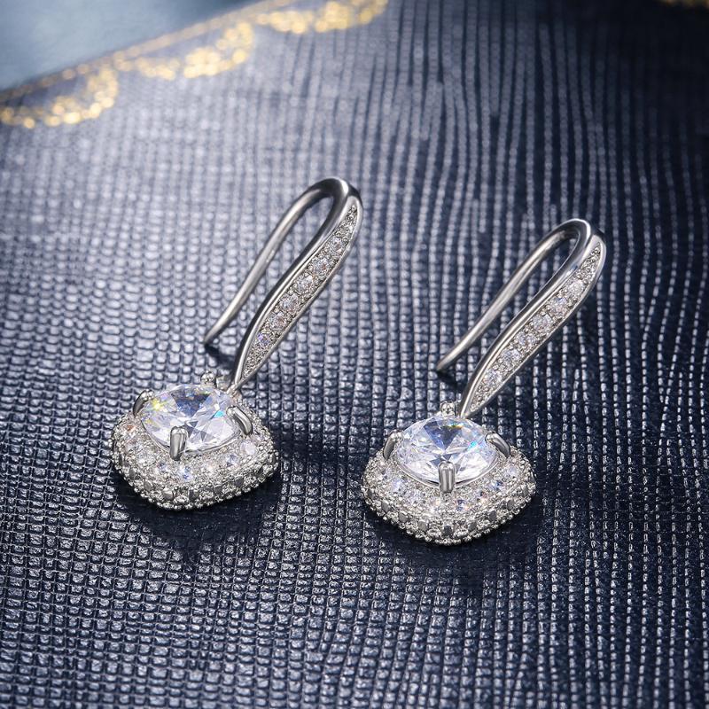 Trendy Luxury Silver Color Square Drop Earring Wedding Bridal Accessories Shine Zircon Stone Elegant Women Jewelry