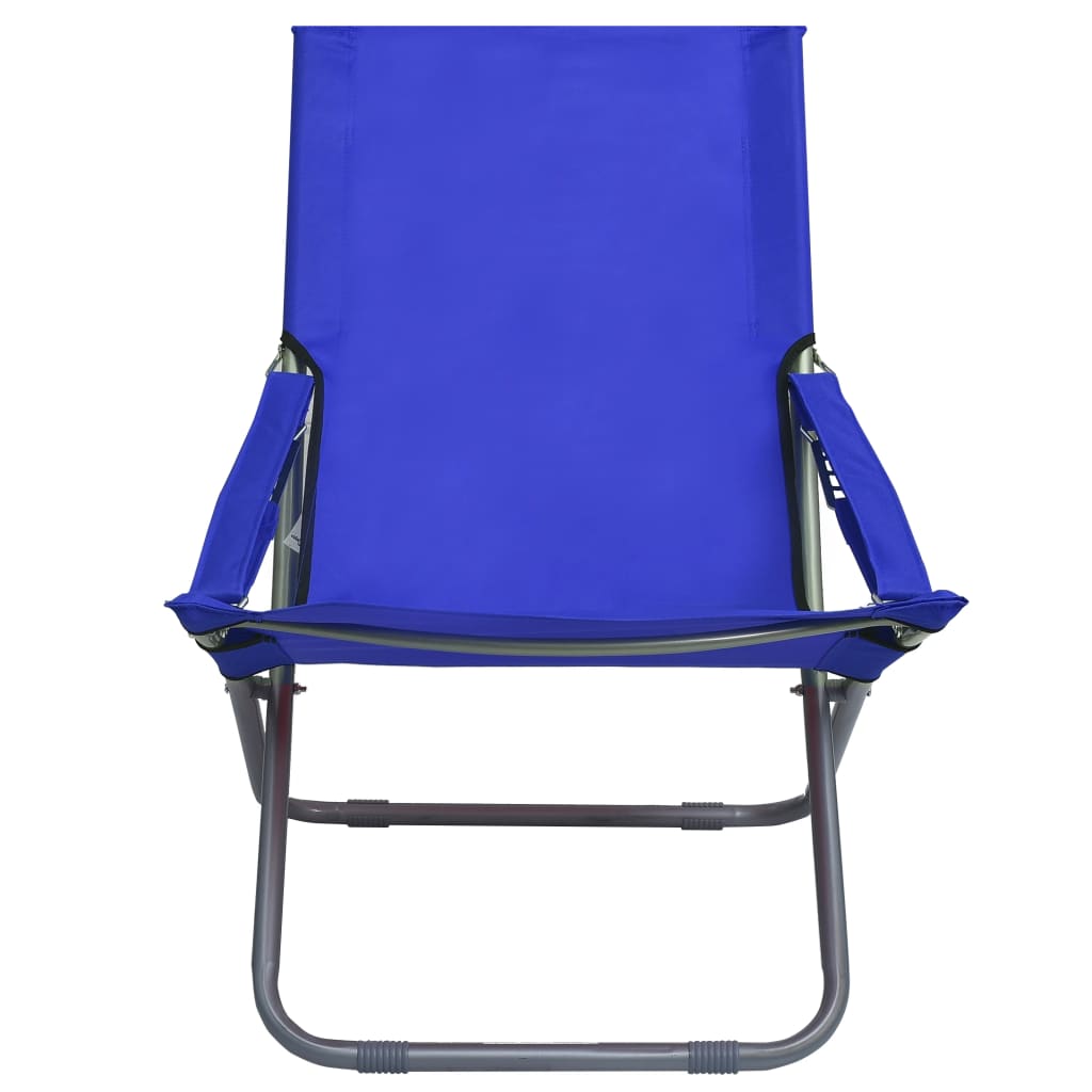 Folding Beach Chairs 2 pcs Blue Fabric