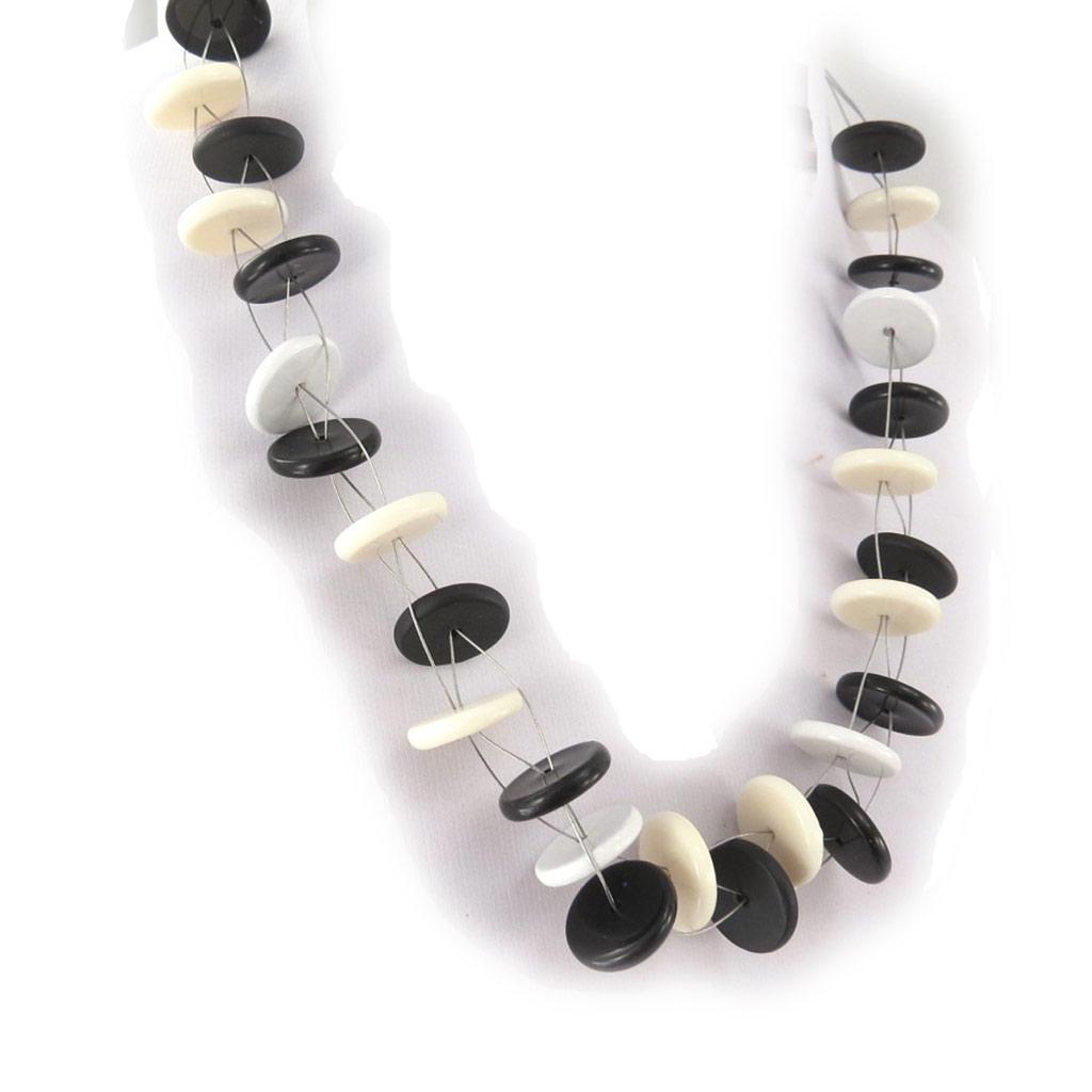 NOA [K0181] - Collier Créateur 'Coloriage' noir ivoire