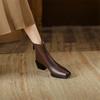 Mode Neue Frühling Spaltleder Westernstiefel Quadratische Zehenpartie Klobige Absatzstiefel für Damen Winter Kurzstiefel Prägnanter Damenstiefel Hohe Absätze