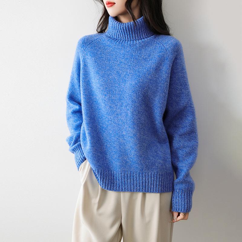 Women's 100% Pure Wool High Collar Raglan Sweater