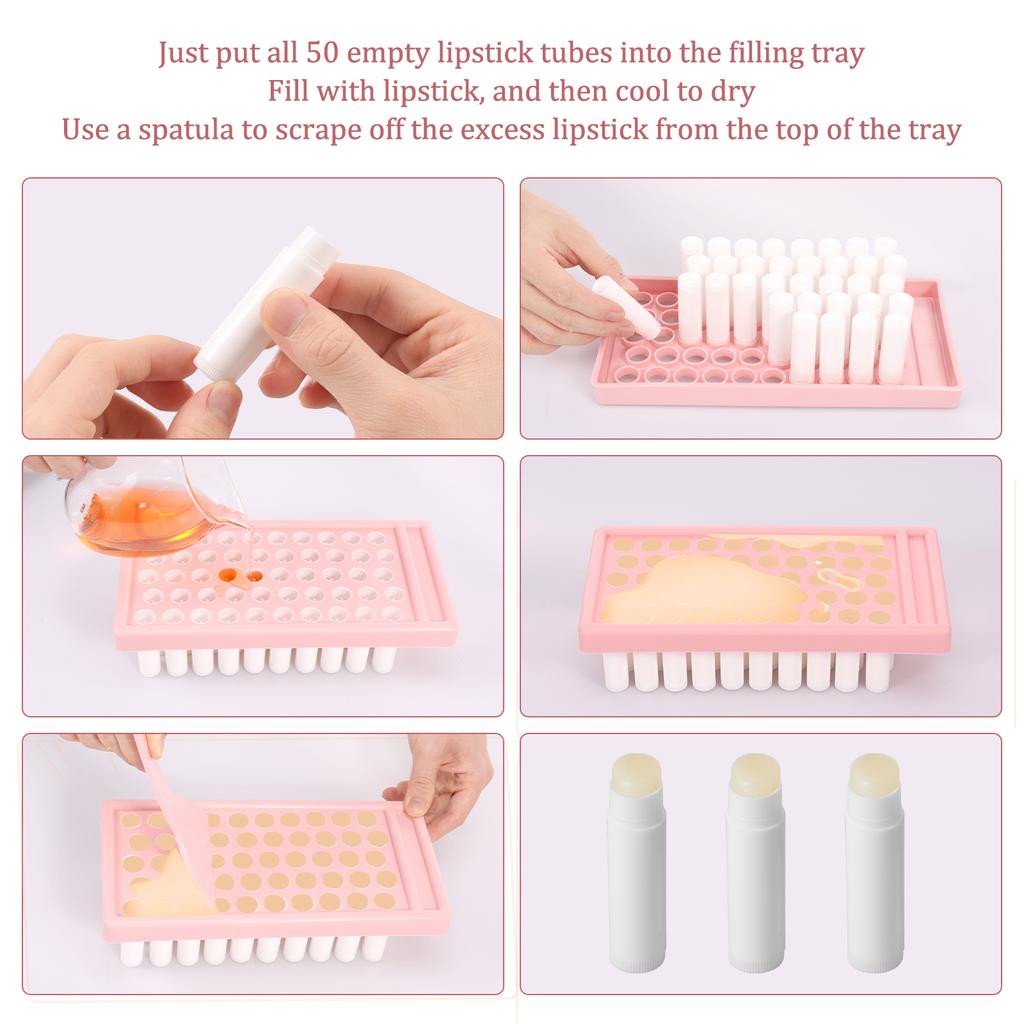 Twist Up Lip Balm Tube Plastic Empty Lipstick Tube DIY Lipstick Making Kit with Filling Trays Spatula Lip Gloss Balm Container