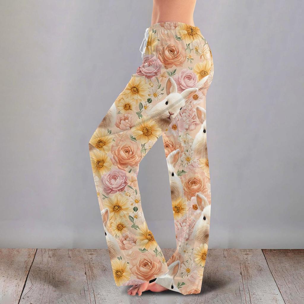 Women's Casual Fashion Comfort Pajama Pants Print Drawstring Pants Full Length Long