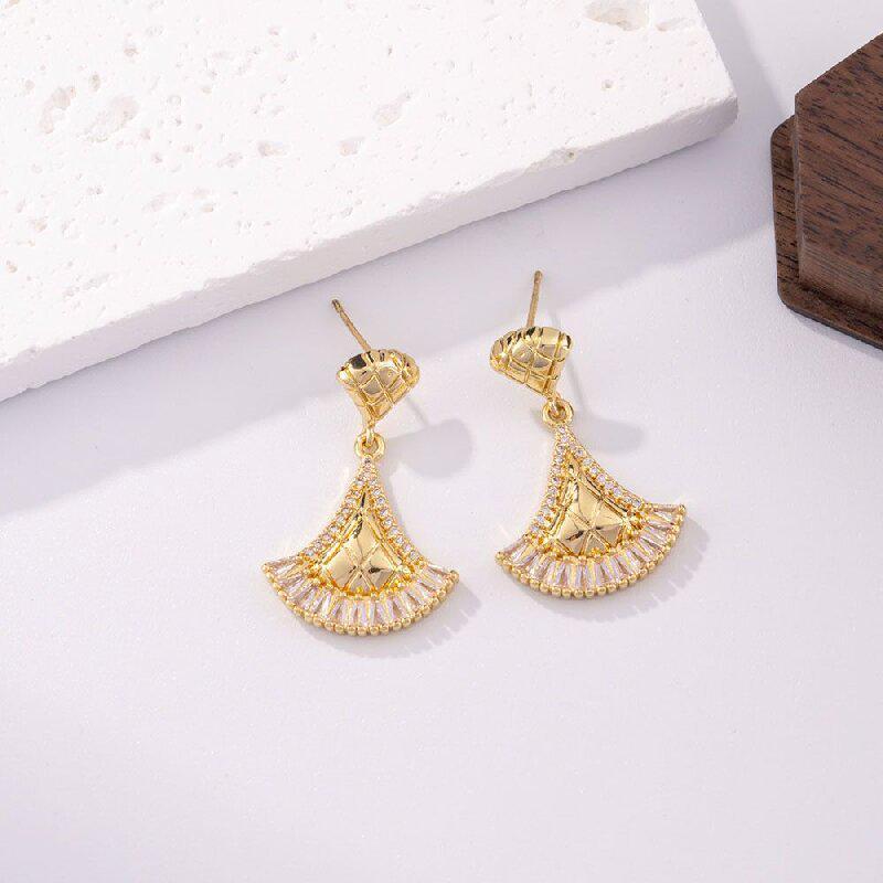 Huazi Style Zircon Stud Earrings for Women - Gold-Plated, Non-Fading Luxury Jewelry