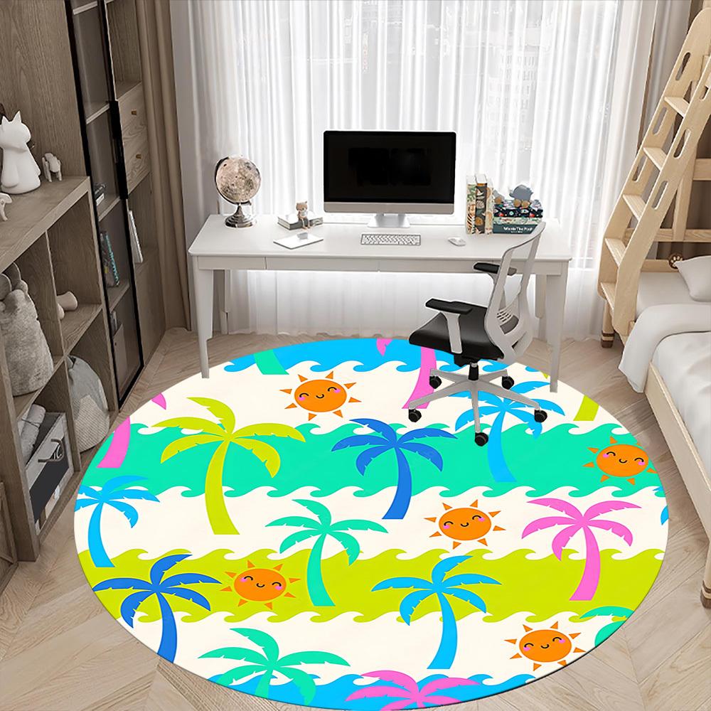 1pc Beachscape Office Round Rug, Non-slip, Soft and Durable Office Rug for Interior Decoration, Perfect for Office, Beautiful Decoration yy260324096