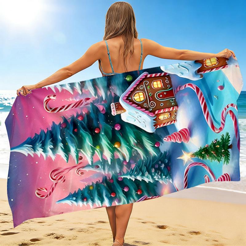 1Pc Christmas Winter Wonderland Beach Towel, Quick Dry, Multi-Use for Beach Pool Gym Yoga Home Travel, Christmas, Halloween, Xmas Gift S321