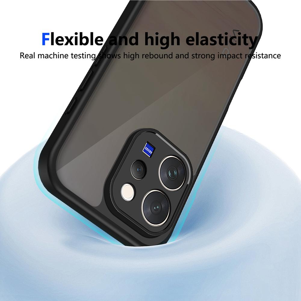 KEYSION Matte Translucent Black Phone Case for VIVO V70 Soft Silicone+PC Clear Anti-slip Shockproof Back Cover for VIVO V70 5G