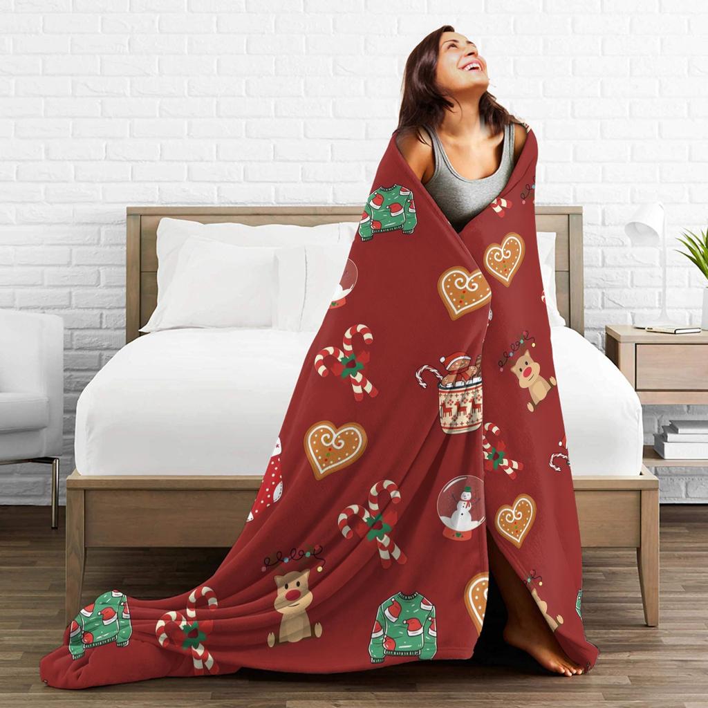 Plaid & Holiday Christmas  Flannel Blanket Autumn  Super Warm Bedding Throws for Kids Adult Bedroom Bedspread Sofa Bed Cover