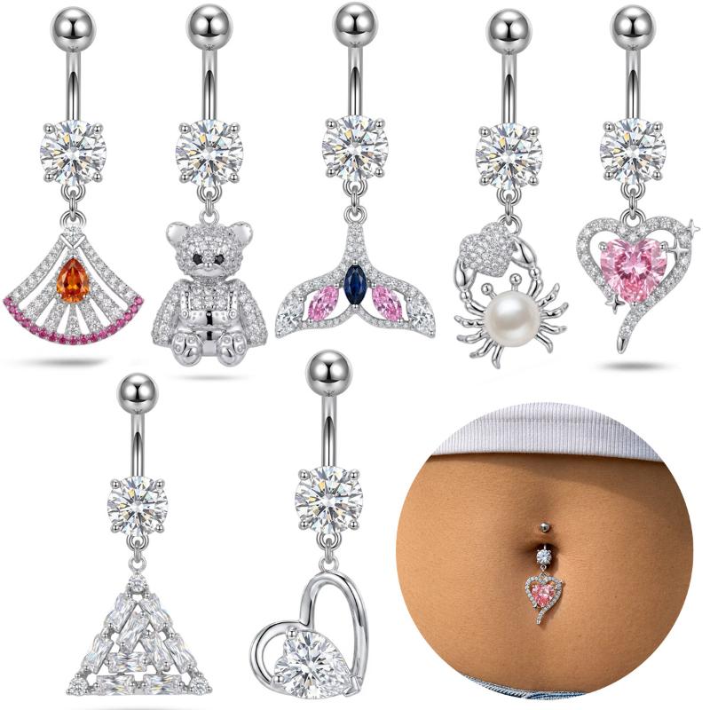 Surgical Steel Belly Button Ring 1Pcs Sparkling Cubic Zirconia Lovely Dangle for Women Girls Birthday Gift Body Piercing Jewelry