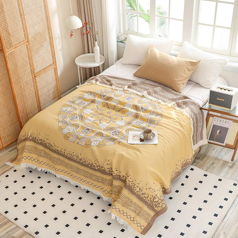 Nový čistě bavlněný střapcový gázový ručník, prostěradlo na přikrývku, dvojitá klimatizační deka, celoroční bavlněný přehoz na pohovku, sezónní deka na polední přestávku