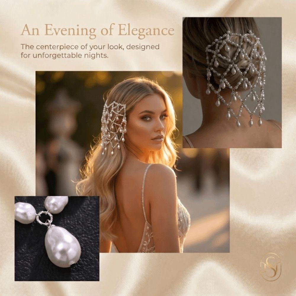 Elegant Pearl Mesh Headpiece Boho Pearl Hair Chain Vintage Beaded Headpiece Bridal Wear