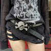 Unisex Rhinestone Skull Leather Belt - Versatile Multi-Hole Rock Style for Nightclubs and Casual Wear