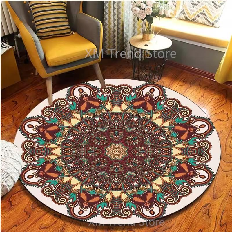 Round Circle Mandala Area Rug Carpet Bedroom Living Room Floor Doormats Decorative Chair Cushions Mat Floral Alfombra Home Decor