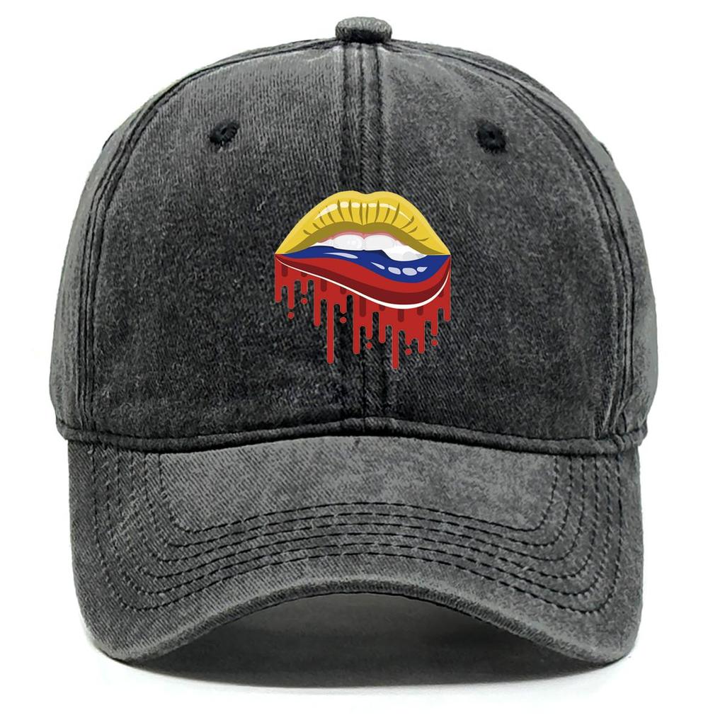 Colombia Flag Mouth Print Snapback Baseball Hat, Patriotic Mesh Hat Stylish Curved Brim Retro Leisure Adjustable Sun Hat