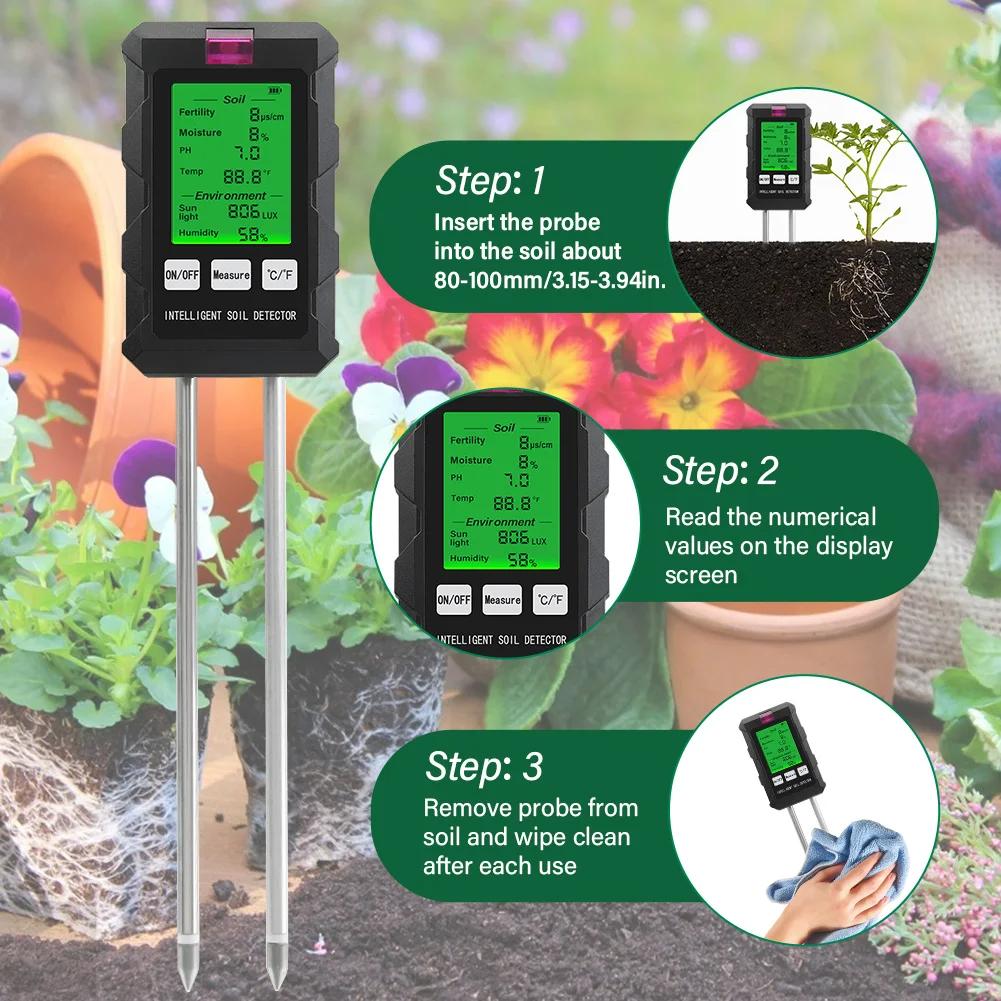 6 1 Soil Detector Fertilizing System 1 Year Warranty IP65 Protection for Farm Fertility/Moisture/pH/Temp/Sunlight/Humidity Meter