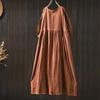 Johnature Women Vintage Dresses O-Neck Half Sleeve Soft Solid Color Summer Casual A-Line Female Dress