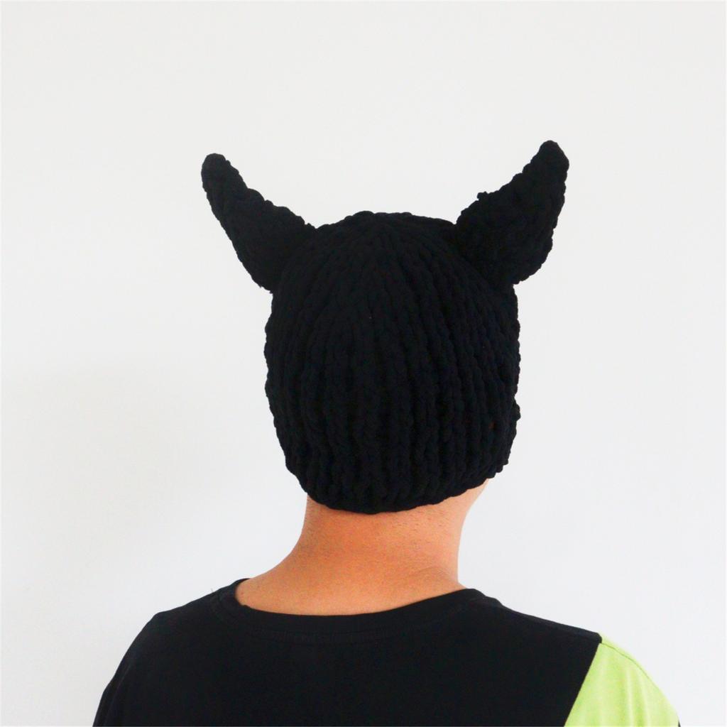 Half Facecover Hat for Women Men Fashion Knitted Horned Hat Winter Warm Windproof Hat Masquerades Party Props Headwear