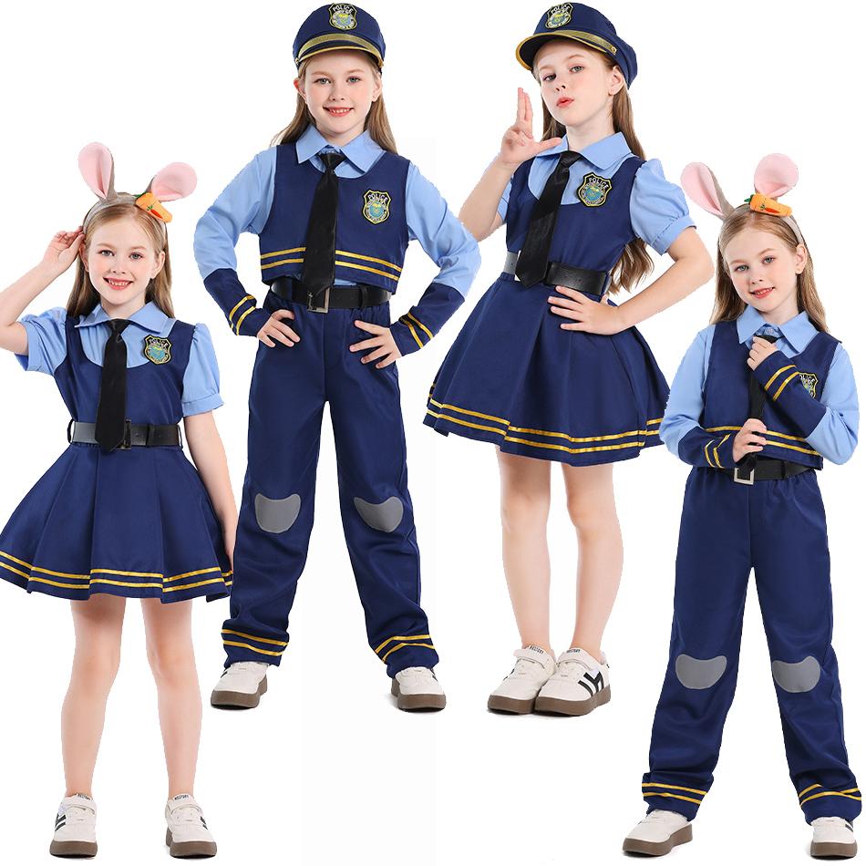 Kids Police Cosplay Costume Boys Girls Halloween Fantasy Disguise Outfits Children's Day School Stage Performance Set Hot Sales