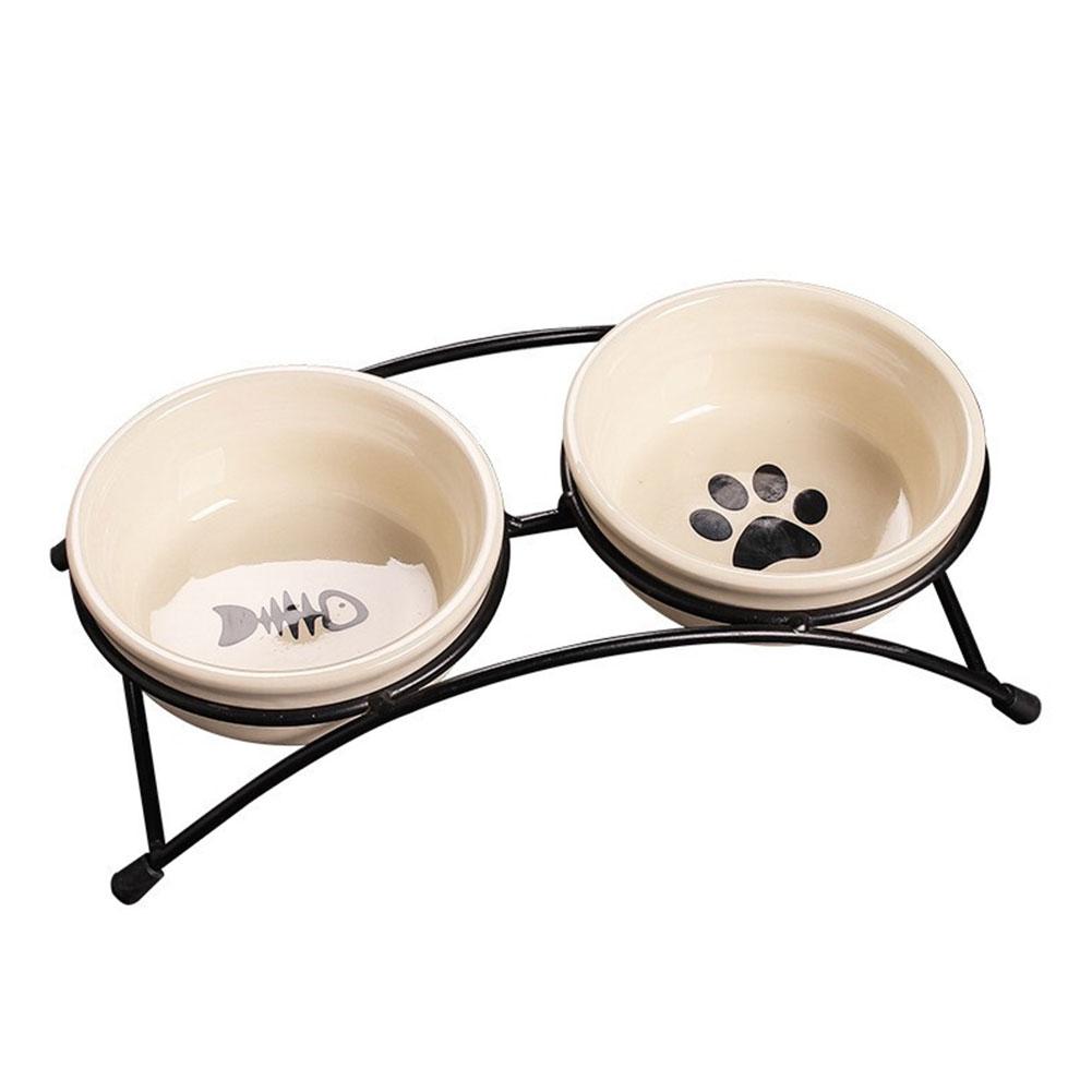 Pet Iron Frame Ceramic Double Bowl Protects Cervical Claw Bone Anti-slip Cat Black Fish Chin Vertebrae Bowl Prevents Cat Pa H4O8