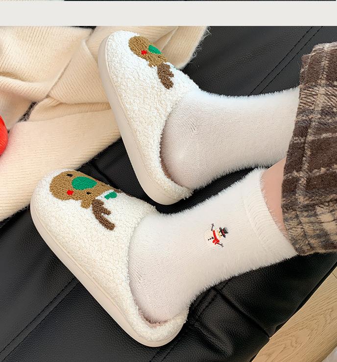 Autumn And Winter Socks, White Mink Fur Christmas Socks, Snowman Santa Claus Christmas Tree Elements, Thickened Warm Socks