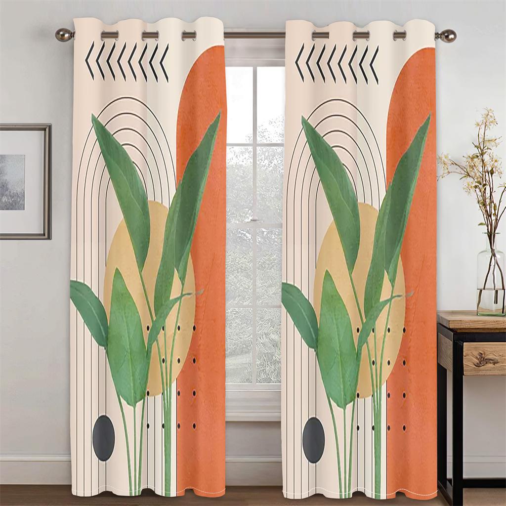 Moderner minimalistischer Kunststil Pflanze Grünes Blatt Vorhänge 2 Paneele Wohnzimmer Schlafzimmer Balkon Arbeitszimmer Friseursalon Dekorative Vorhänge