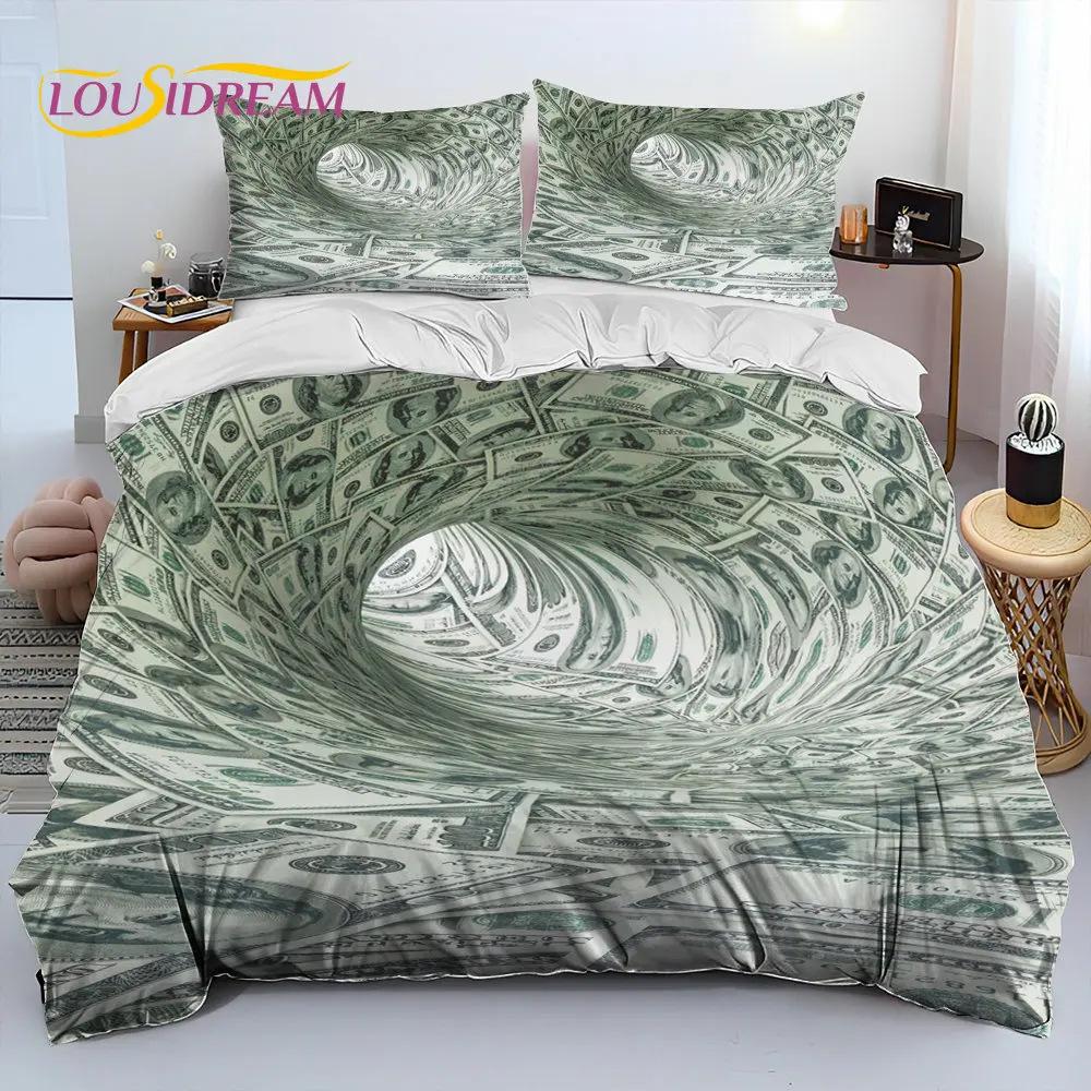 3D Printed Euro Currency Pattern Bedding Set Duvet Cover Pillowcase Fashion Design Three-Piece Set