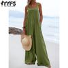 Women's Fashion Casual Summer Spring Solid Color Print Sleeveless Suspenders Loose Waistline Trousers Jumpsuits & Rompers